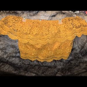 Off the shoulder mustard lace top